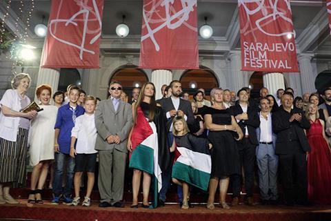 Crew of the Film BRIDGES OF SARAJEVO, Opening Ceremony, National Theatre, Sarajevo Film Festival, 2014